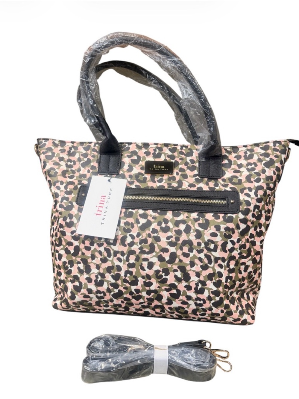 Trina Turk Pink Leopard Print Tote Bag Vegan Leather NWT MSRP $148